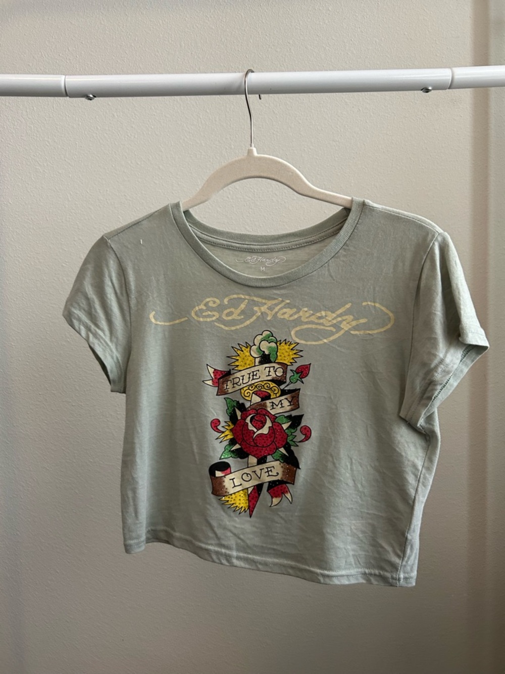Ed Hardy Light Sage Crop Tee